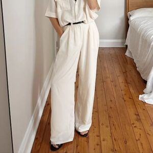 Dissh Amelia High Rise Wide Leg Linen Blend Pants Off White 4US